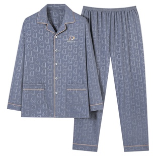 2025新款春秋冬保暖中厚德绒提花睡衣套装男士长袖宽松中年家居服