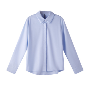 CHICBLISS 浅蓝色衬衫女长袖秋季暗门襟POLO领莫代尔通勤气质上衣