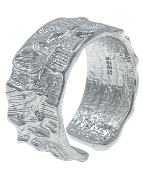 小众不规则宽面山川几何开口戒指