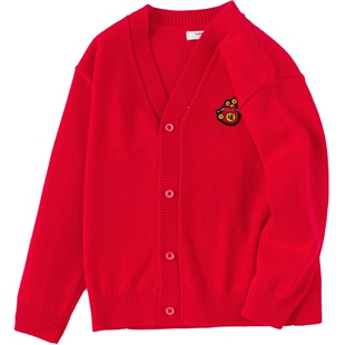 巴拉巴拉儿童针织衫男童女童开衫毛衣外套春装新款童装红色拜年服