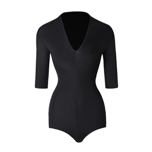 ZYM2233 V领拉丁舞连体上衣中袖舞蹈服半袖百搭黑色舞服薄款面料