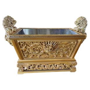 马槽炉双狮炉香炉木雕工艺中式复古四方炉玄关供奉线香大香炉原木