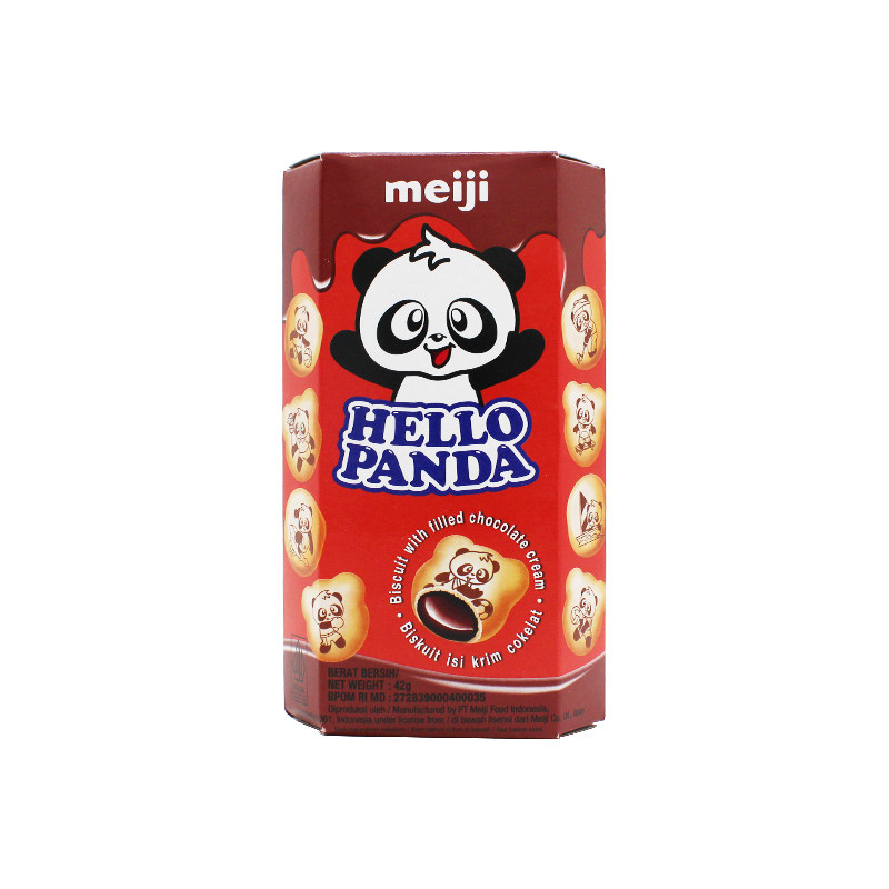 印度尼西亚进口meiji熊猫印花草莓巧克力味夹心饼干42g休闲零食