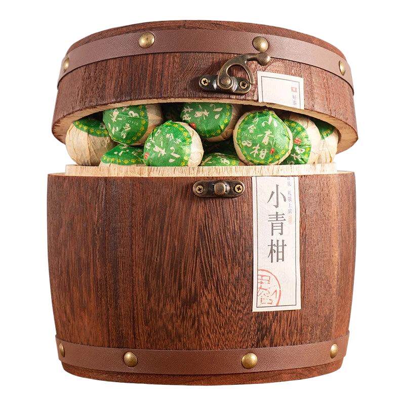 小青柑宫廷普洱茶新会柑普茶陈皮普洱桔普茶熟茶叶木桶500克罐装