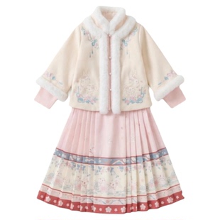 汉服女童冬装2025新款儿童古风唐装马面裙套装冬季女孩古装拜年服