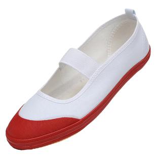 鲁泰山东省正品体操鞋学校儿童帆布鞋复古小白鞋浅口松紧带舞蹈鞋