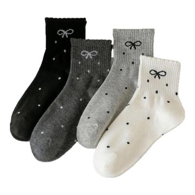 新款ins潮四季秋蝴蝶结波点花边堆堆袜学生日系网红中筒女袜