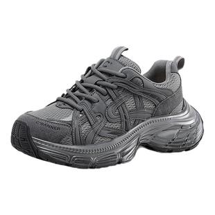 千百度老爹鞋女春秋新款轻便圆头厚底增高休闲运动鞋子百搭不累脚