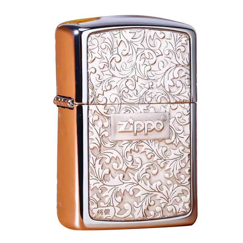 zippo刻花纯银送礼煤油打火机