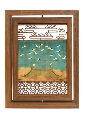 新中式水墨竹桌面装饰品客厅书房茶室相框摆件瑞鹤图古典艺术摆台