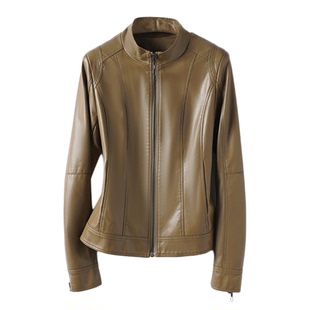 海宁皮衣女短款拉链机车皮夹克小个子2026春秋新款百搭绵羊皮外套