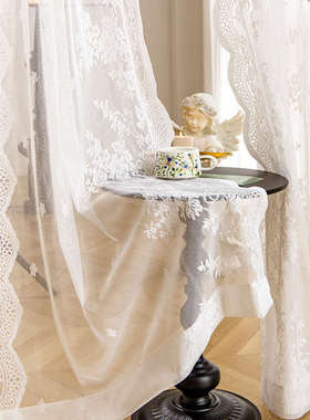 2025新款现代简约白色蕾丝纱窗帘公主风飘窗隔断门帘梦幻卧室装饰