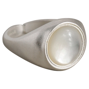 LOPHNE 经典圆形白贝母戒指925纯银百搭气质复古高级感开口可调节