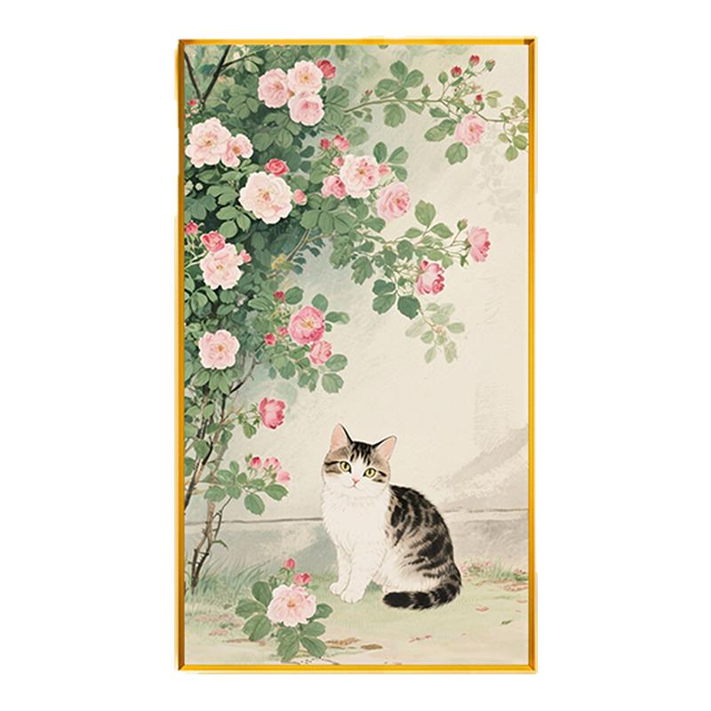 牡丹花开满绣新款猫咪现代风十字绣玄关入户手工制作花开富贵挂画