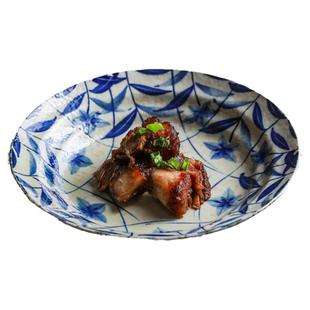 黄泥桔梗日本进口陶瓷菜盘汤盘子复古日式餐具粗瓷饭碗圆碟子家用