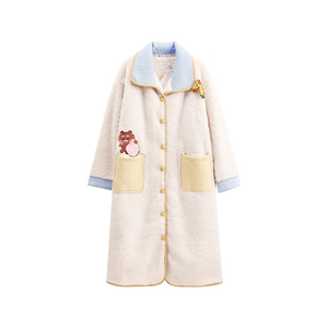 芬腾珊瑚绒女士睡袍秋冬季长袖保暖居家布朗熊睡衣可外穿加厚浴袍