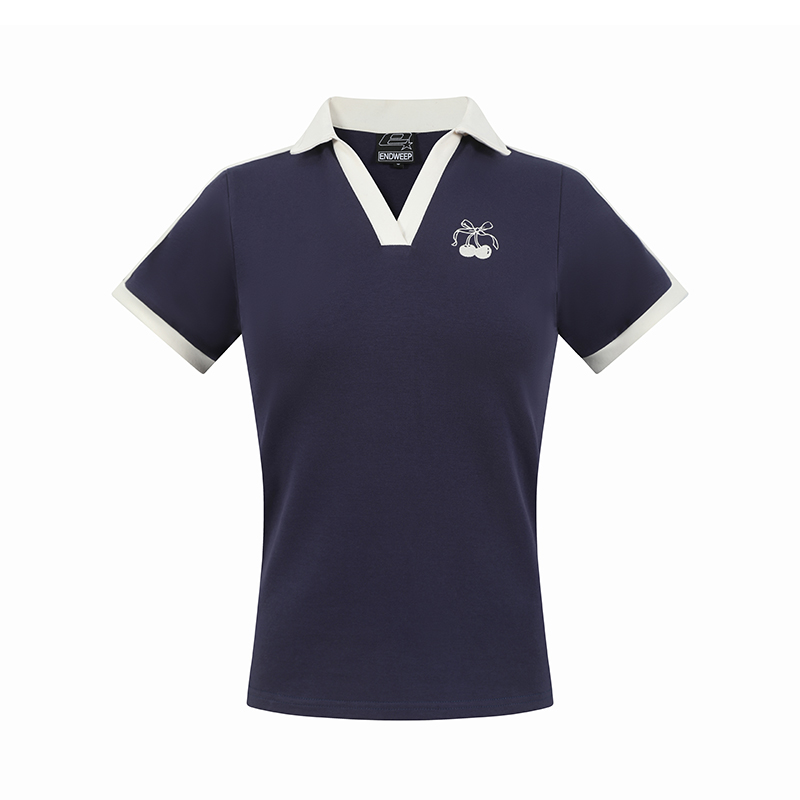 【Endweep官方店】樱桃刺绣辣妹polo领短袖夏季修身女款显瘦上衣