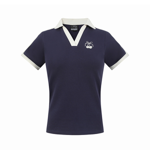 【Endweep官方店】樱桃刺绣辣妹polo领短袖夏季修身女款显瘦上衣