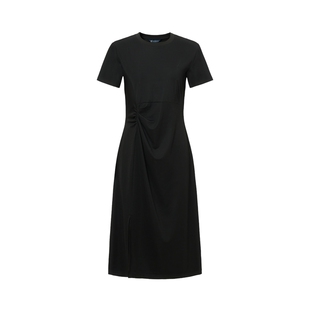 POLOWALK女装2026夏季新款女士短袖连衣裙简约黑色显瘦针织裙夏款