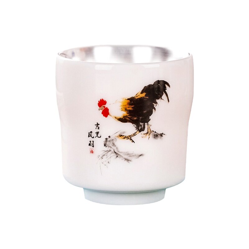 纯银复古陶瓷手绘羊脂玉