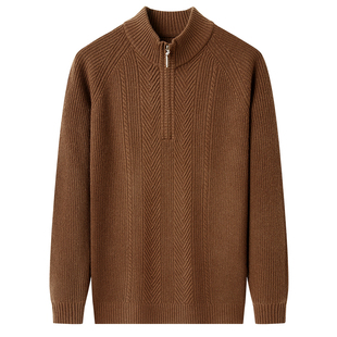 上海春竹纯羊绒衫男士冬季半高领拉链针织衫中年加厚保暖打底毛衣