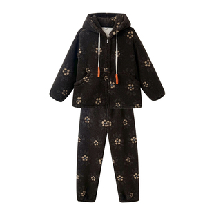 文森熊猫可外穿连帽睡衣女冬双面两层绒秋冬加绒加厚保暖绒家居服