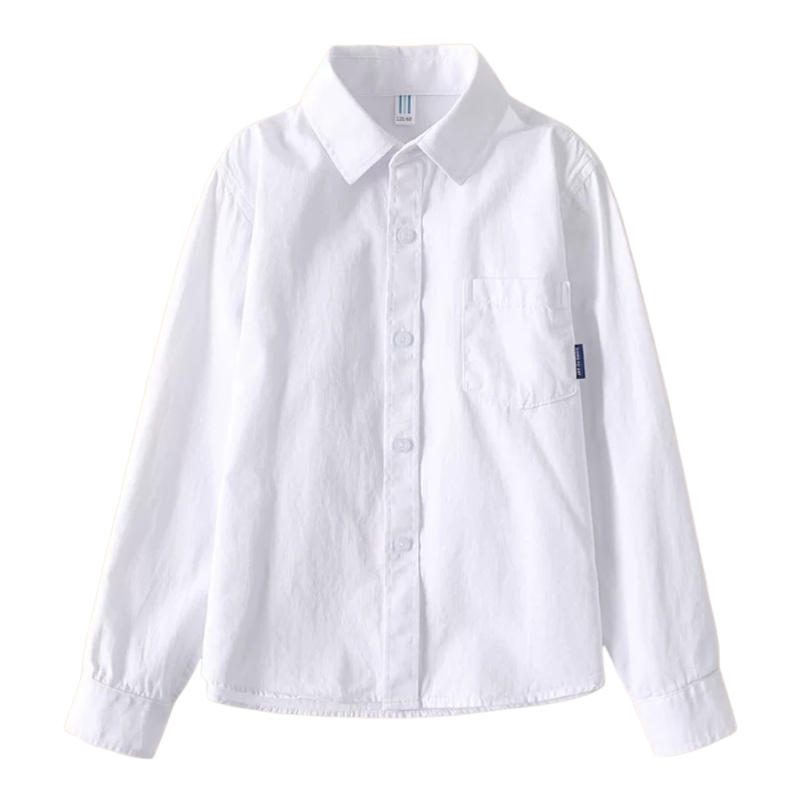 学生白衬衫校服演出服长袖纯棉衬衫男童女童白色衬衣儿童蓝色寸衫