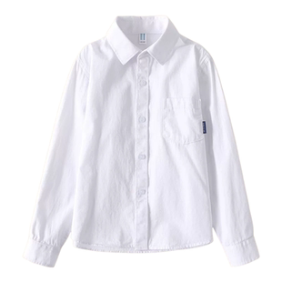 学生白衬衫校服演出服长袖纯棉衬衫男童女童白色衬衣儿童蓝色寸衫
