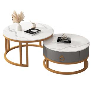 岩板茶几客厅家用奶油风桌几阳台卧室现代简约小户型轻奢圆形边几