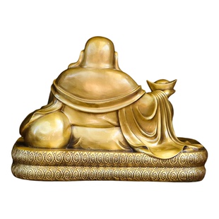 黄铜元宝卧佛摆件大肚弥勒托元宝笑佛菩萨佛像家居客厅桌面装饰品