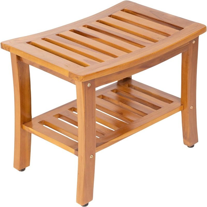 柚木防水长椅 – 室内室外木质长椅 带搁板 老年人淋浴凳 室内和