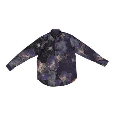 翻领长袖国风花萝红云纱男衬衣