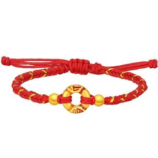 潮宏基好事发生宝护黄金手链红绳平安扣金珠串珠宝宝礼物