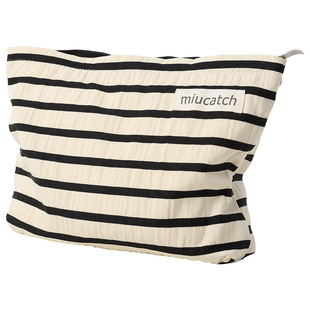 美摘条纹黑金帆布水乳护肤用品收纳包简约气质化妆包便携日系ins