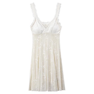 「薄雾花海」YINERLIFE法式蕾丝带胸垫睡裙女款性感碎花吊带睡衣