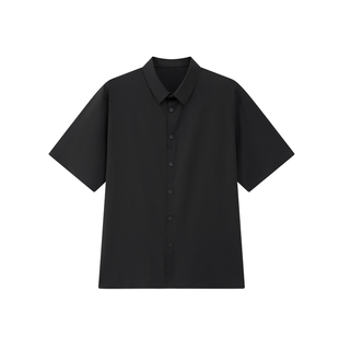 半墨懒人套头衬衫男短袖夏季薄款冰丝凉感商务假门襟衬衣大码宽松