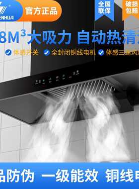 申花油烟机家用厨房大吸力T型抽油烟机顶吸式自动清洗吸排抽烟机