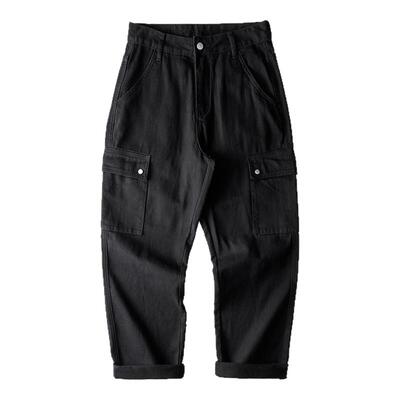 98SQUID 黑色工装牛仔裤男新款潮牌嘻哈美式休闲宽松阔腿百搭长裤