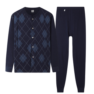 老年人开衫对襟男纯棉秋衣秋裤男士线衣裤中老年爸爸全棉保暖内衣