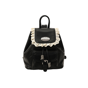 南风Chio2nd 薄暮流光双肩包包女款复古手提包黑色蕾丝拼接小背包