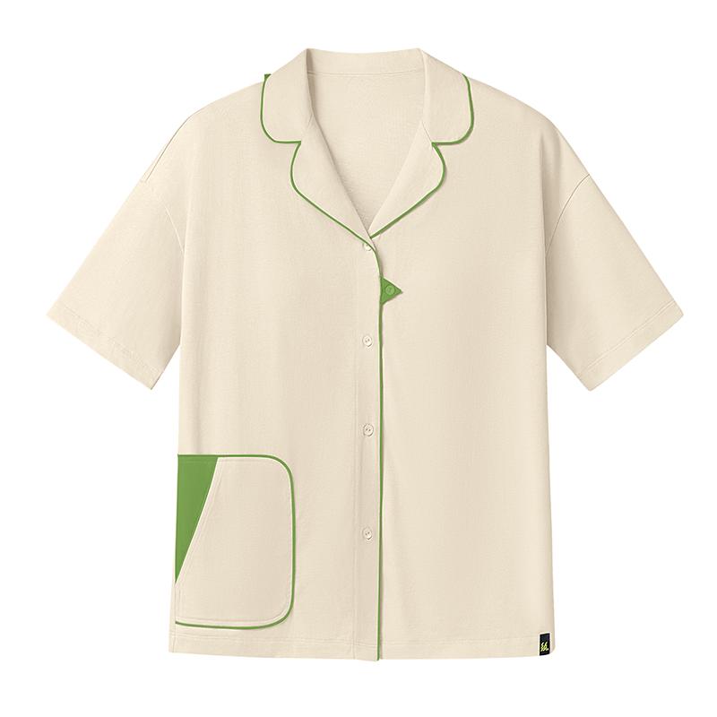 半练&允宝夏季凉感防凸点睡衣女短袖居家可外穿带胸垫家居服套装