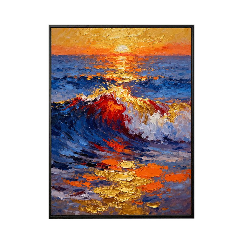 日出海浪数字油画diy填充涂色