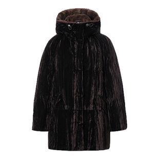 【天猫臻选】AUM噢姆冬季宽松连帽中长款丝绒羽绒服女