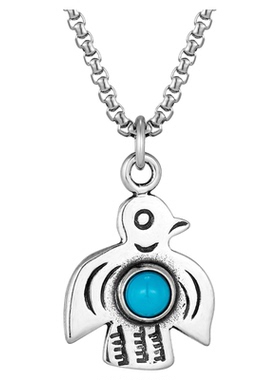 KREAM 925银雷鸟绿松元素吊坠男嘻哈项链女锁骨毛衣链欧美潮流