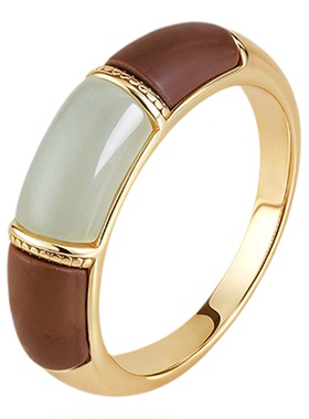 阿吉豆戒指玉见山河系列925银