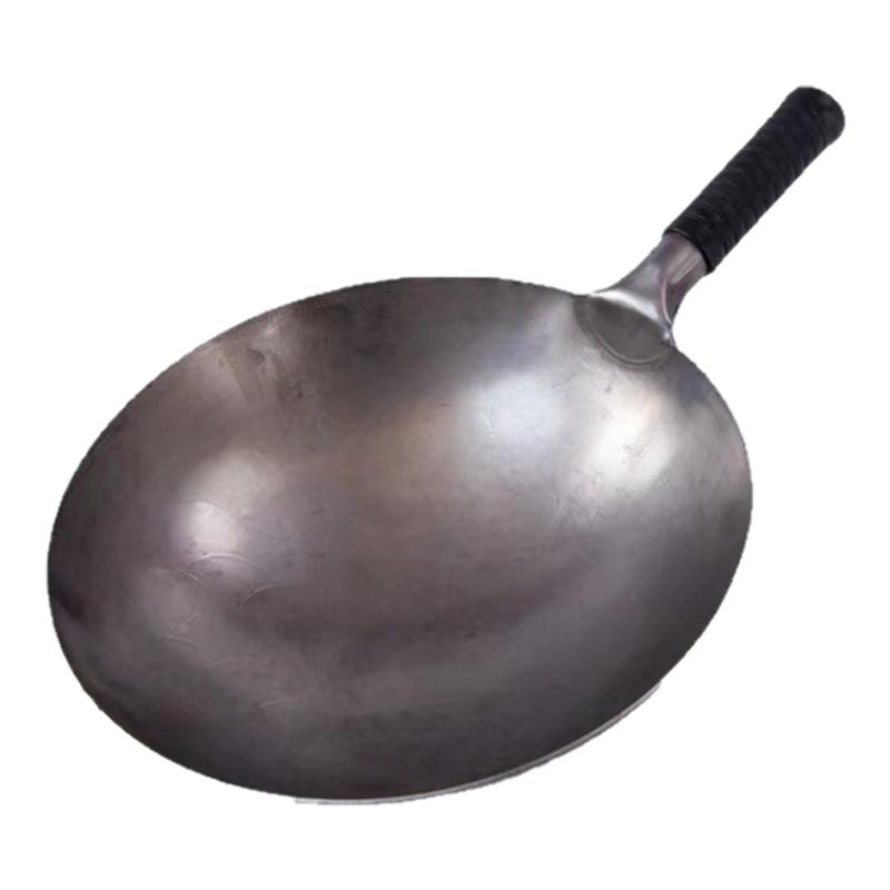 厨师铁锅老式家用炒菜锅不粘锅铁把熟铁饭店商用炒锅圆底大铁锅