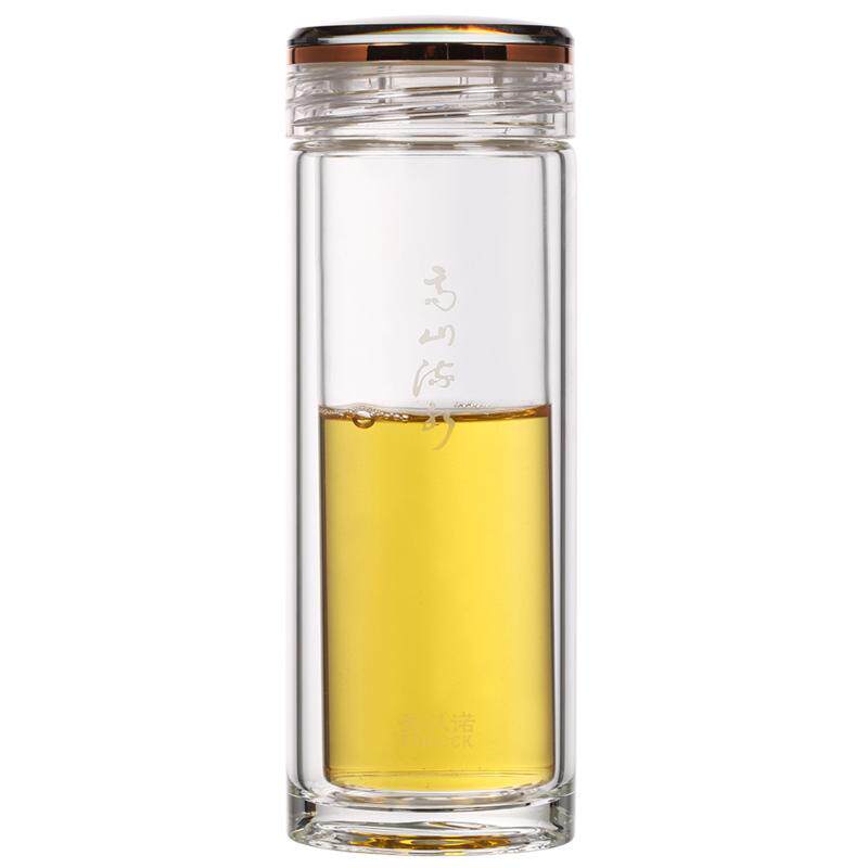 圣以诺 高山流水双层玻璃水杯女士便携带盖透明耐热茶杯随手杯
