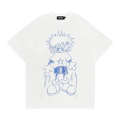 短袖潮情侣手绘涂鸦t恤重磅纯棉