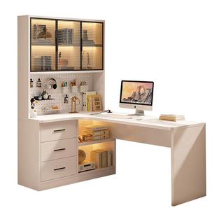 法式奶油风转角书桌书柜一体办公桌学生卧室家用学习桌台式电脑桌