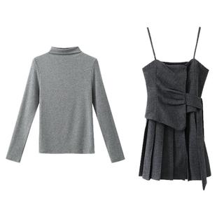 夕蒙2025新款秋冬韩系气质小众独特绝美洋气灰色t恤连衣裙两件套